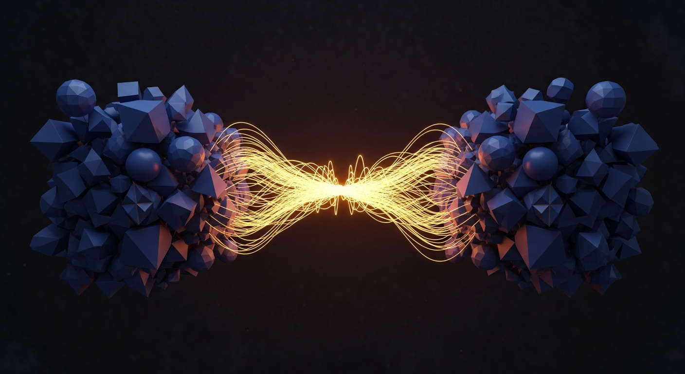Golden light bridges connecting geometric nodes